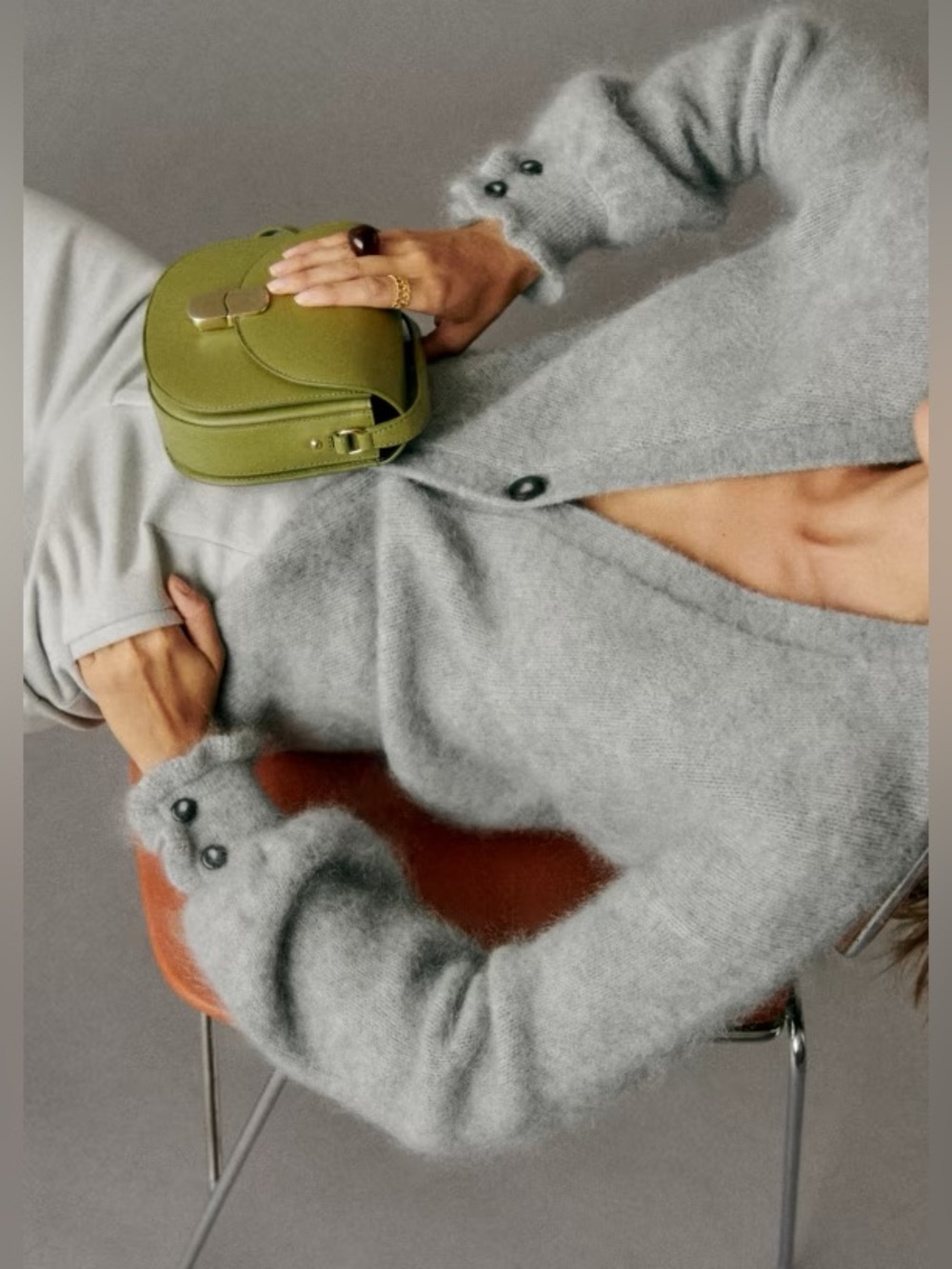 Sézane Mia Mohair Wool Blend Cardigan in Grey - Picture 3 of 10